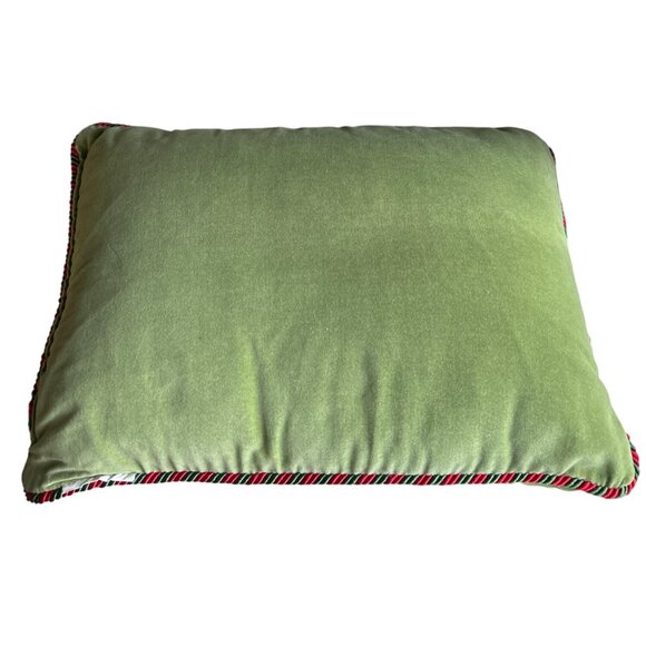 Holiday Decorative Pillow "Joy" Design With Wreath & Ribbon Green Red - Picture 3 of 3
